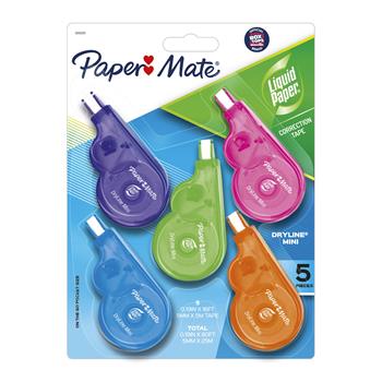 Paper Mate&#174; Liquid Paper&#174; DryLine Mini Correction Tape, 1/5&quot; x 197&quot;, Non-Refillable, 5/Pack