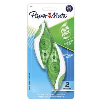 Paper Mate Liquid Paper DryLine Grip Correction Tape, Non-Refillable, 1/5&quot; x 335&quot;, 2/Pack