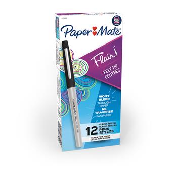 Paper Mate&#174; Flair Porous Point Stick Free-Flowing Liquid Pen, Black Ink, Ultra Fine, Dozen