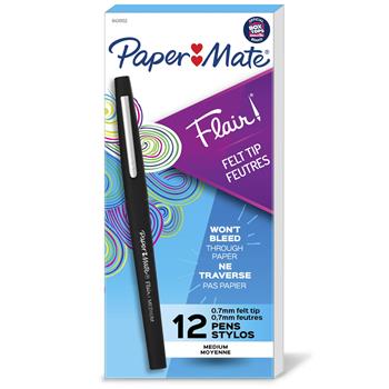 Paper Mate&#174; Point Guard Flair Porous Point Stick Pen, Black Ink, Medium, Dozen