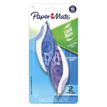Paper Mate DryLine Grip Correction Tape, 1/5&quot; x 335&quot;, Blue/Purple Dispensers, 2/Pack