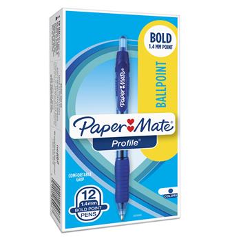 Paper Mate&#174; Profile Ballpoint Retractable Pen, Blue Ink, Bold, 1.4 mm, Dozen
