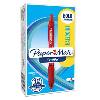Paper Mate&#174; Profile Ballpoint Retractable Pen, Red Ink, Bold, 1.4 mm, Dozen
