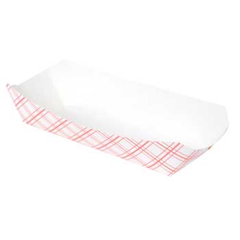 Pactiv Hot Dog Tray, Boat, Red Plaid, 7&quot; x 3 1/4&quot; x 1 1/2&quot;, 1000/CT