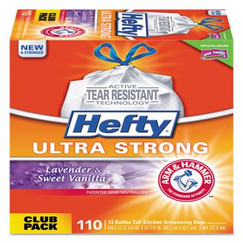 Hefty Ultra Strong Scented Tall White Kitchen Bags, 13 gal., White, 110/BX, 3 BX/CT
