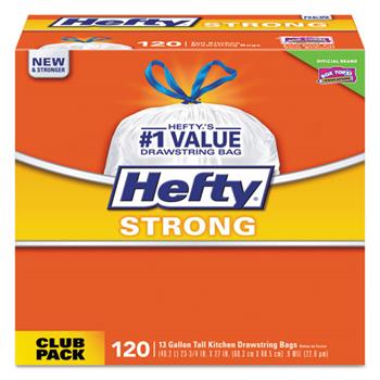 Hefty Ultra Strong Scented Tall Kitchen Bags, 13gal, 0.9 Mil, White, 120/Box