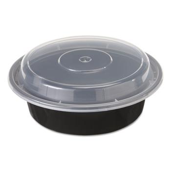 Pactiv Microwaveable VERSAtainers, Plastic, Round, 16 oz, 6&quot; Dia, Black/Clear, 150/Carton