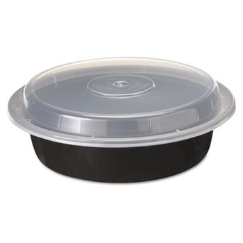 Pactiv Microwaveable VERSAtainers, Plastic, Round, 24  oz, 7&quot; Dia, Black/Clear, 150/Carton