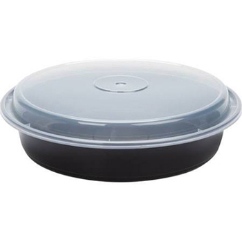 Pactiv VERSAtainers, Plastic, Round, 48 oz, 9&quot; Dia, Black/Clear, 150/Case