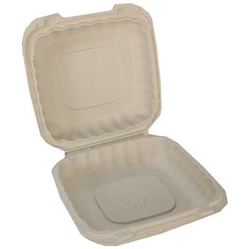Pactiv Clamshell Container, Plastic, Square, 32 oz, 8&quot; L x 8&quot; W, White, 200/Carton