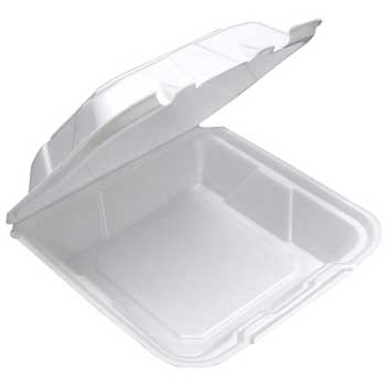 Pactiv Foam Container with Hinged Lid, 8&quot;, 150/CT