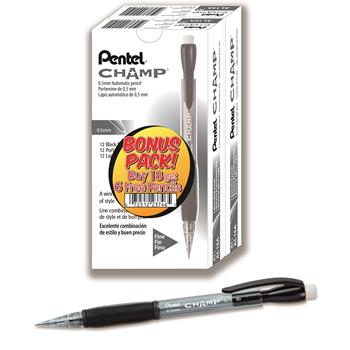 Pentel&#174; Champ Mechanical Pencil, 0.5 mm,Translucent Black Barrel, 24/PK