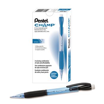 Pentel&#174; Champ Mechanical Pencil, .7mm, Blue, Dozen