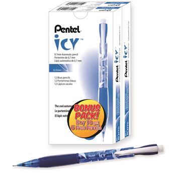 Pentel&#174; Icy Mechanical Pencil, 0.7 mm, Transparent Blue Barrel, 24/PK