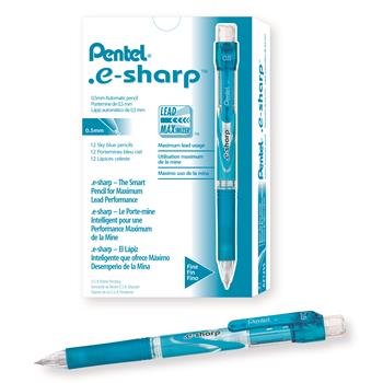 Pentel&#174; .e-Sharp Mechanical Pencil, .5 mm, Sky Blue Barrel, Dozen