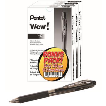 Pentel WOW! Retractable Ballpoint Pen, 1mm, Black Barrel/Ink, 36/PK