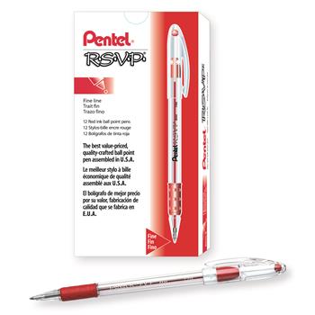 Pentel R.S.V.P. Stick Ballpoint Pen, .7mm, Red Ink, Dozen