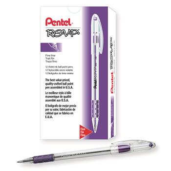 Pentel R.S.V.P. Stick Ballpoint Pen, .7mm, Violet Ink, Dozen