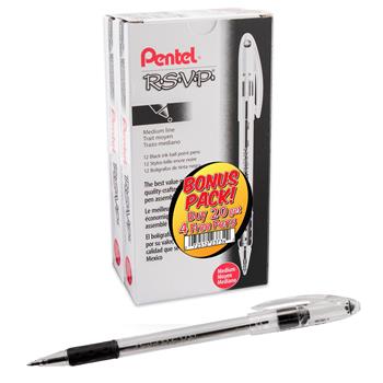Pentel R.S.V.P. Stick Ballpoint Pen, 1mm, Black Ink, 24/PK