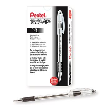 Pentel R.S.V.P. Stick Ballpoint Pen, 1mm, Black Ink, Dozen