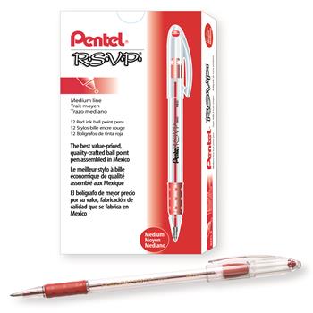 Pentel R.S.V.P. Stick Ballpoint Pen, 1mm, Red Ink, Dozen