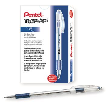 Pentel R.S.V.P. Stick Ballpoint Pen, 1mm, Blue Ink, Dozen