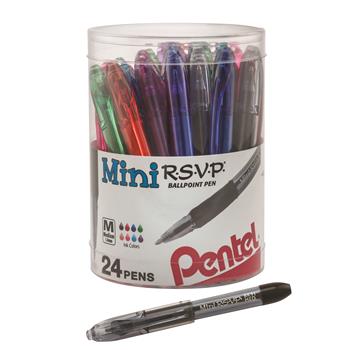 Pentel&#174; R.S.V.P. Mini Ballpoint Pen, 1 mm, Assorted Ink, 24/PK