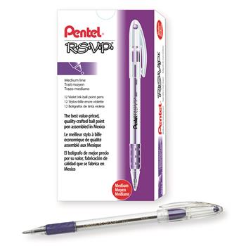 Pentel R.S.V.P. Stick Ballpoint Pen, 1mm, Violet Ink, Dozen