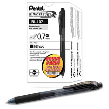 Pentel&#174; EnerGel-X Retractable Roller Gel Pen, .7mm, Black Barrel/Ink, 24/PK