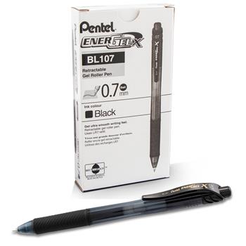 Pentel&#174; EnerGel-X Retractable Roller Gel Pen, .7mm, Black Barrel/Ink, Dozen
