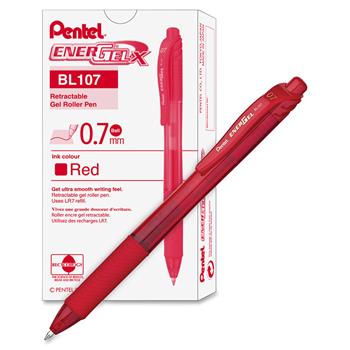 Pentel EnerGel-X Retractable Roller Gel Pen, .7mm, Red Barrel/Ink, Dozen