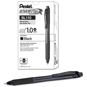 Pentel&#174; EnerGel-X Retractable Roller Gel Pen, 1mm, Trans Black Barrel, Black Ink, Dozen