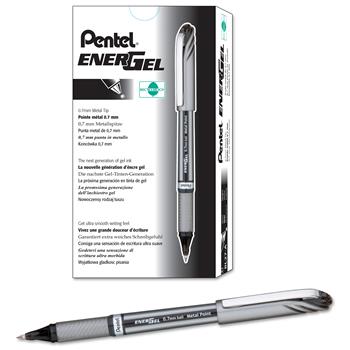 Pentel&#174; EnerGel NV Liquid Gel Pen, .7mm, Gray Barrel, Black Ink