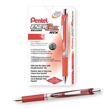 Pentel Energel&#174; Deluxe Retractable Gel Pens, Metal Tip, Red Ink, Dozen