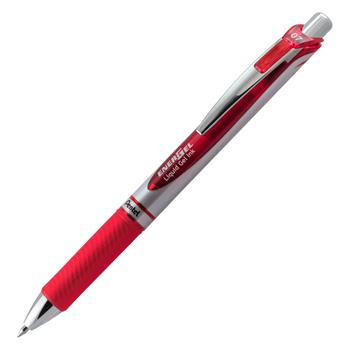 Pentel EnerGel RTX Retractable Liquid Gel Pen, .7mm, Black/Gray Barrel, Red Ink