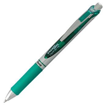 Pentel&#174; EnerGel RTX Retractable Liquid Gel Pen, .7mm, Black/Gray Barrel, Green Ink