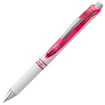 Pentel EnerGel RTX Retractable Liquid Gel Pen, .7mm, White/Pink Barrel, Pink Ink