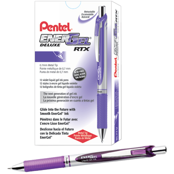 Pentel&#174; Energel&#174; Deluxe Retractable Gel Pens, Metal Tip, Violet Ink, Dozen