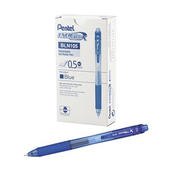 Pentel&#174; EnerGel-X Retractable Roller Gel Pen, .5mm, Blue Barrel/Ink, Dozen