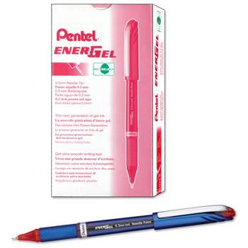Pentel EnerGel NV Liquid Gel Pen, .5mm, Red Barrel/Ink, Dozen