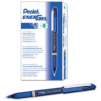 Pentel EnerGel NV Liquid Gel Pen, .5mm, Blue Barrel/Ink, Dozen
