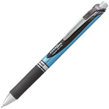 Pentel EnerGel RTX Retractable Liquid Gel Pen, .5mm, Silver/Black Barrel, Black Ink