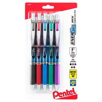 Pentel Liquid Gel Pens, Assorted, Fine, 0.5 mm, 5/Pack