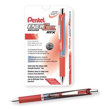 Pentel EnerGel RTX Roller Ball Retractable Gel Pen, Red, Micro Needle, 12/DZ