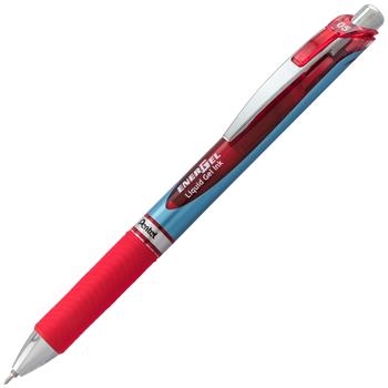 Pentel EnerGel RTX Retractable Liquid Gel Pen, .5mm, Silver/Red Barrel, Red Ink