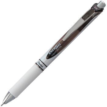 Pentel EnerGel RTX Retractable Liquid Gel Pen, .5mm, White/Black Barrel, Black Ink