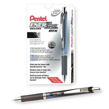 Pentel&#174; Energel&#174; Deluxe Retractable Gel Pens, Needle Tip, Black Ink, Dozen
