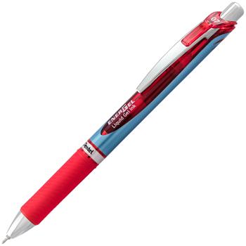 Pentel EnerGel RTX Retractable Liquid Gel Pen, .7mm, Needle Tip, Black/Gray Barrel, Red Ink