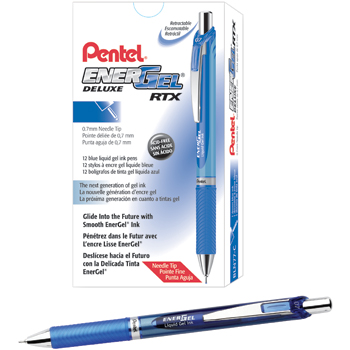 Pentel&#174; Energel&#174; Deluxe Retractable Gel Pens, Needle Point, Blue Ink, Dozen