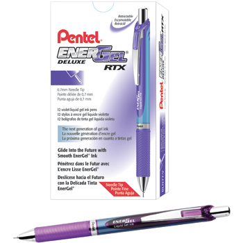 Pentel&#174; Energel&#174; Deluxe Retractable Gel Pens, Needle Tip, Violet Ink, Dozen